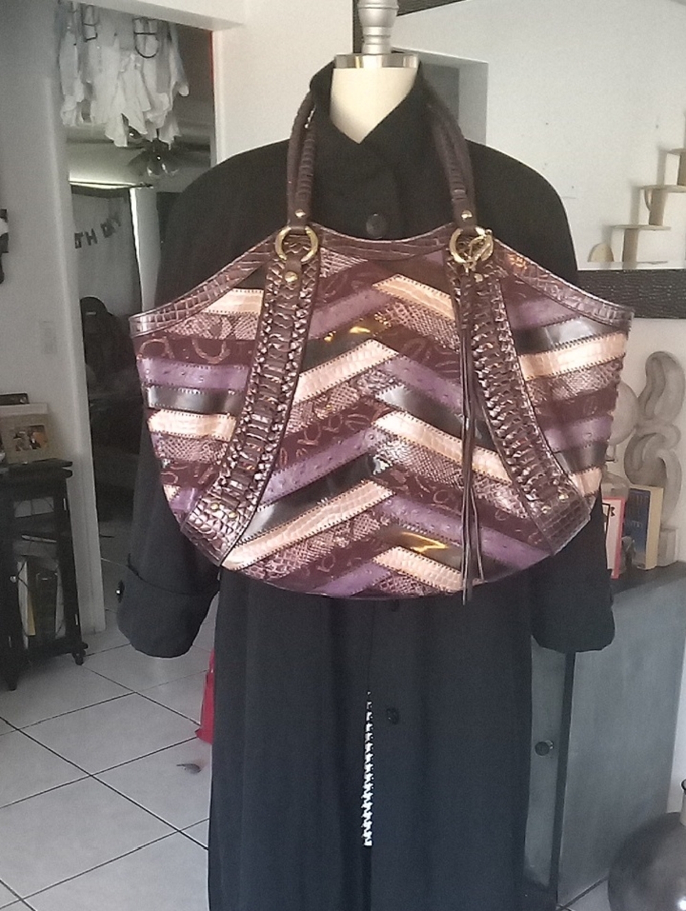 BCBGeneration Purple and Tan Wave Shoulder Bag